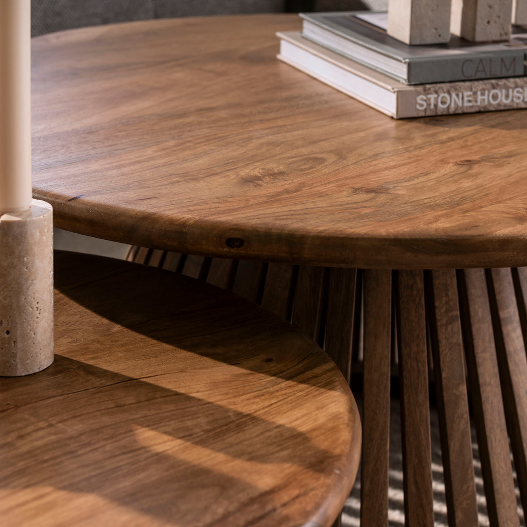 Salontafel Tweak Cone | Set van 2 | Massief mango zand