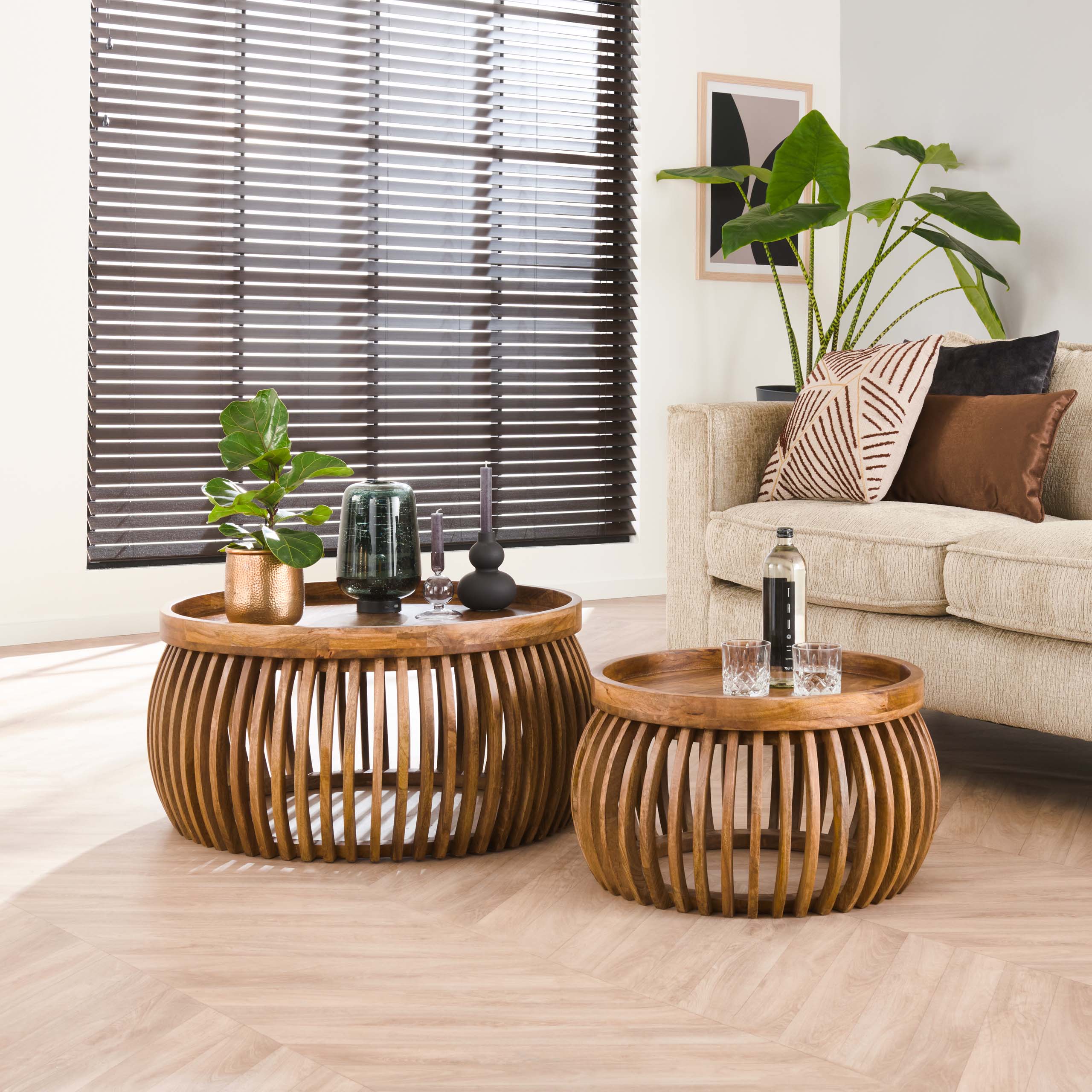 Salontafel Tweak Curve | Set van 2 | Massief mango zand