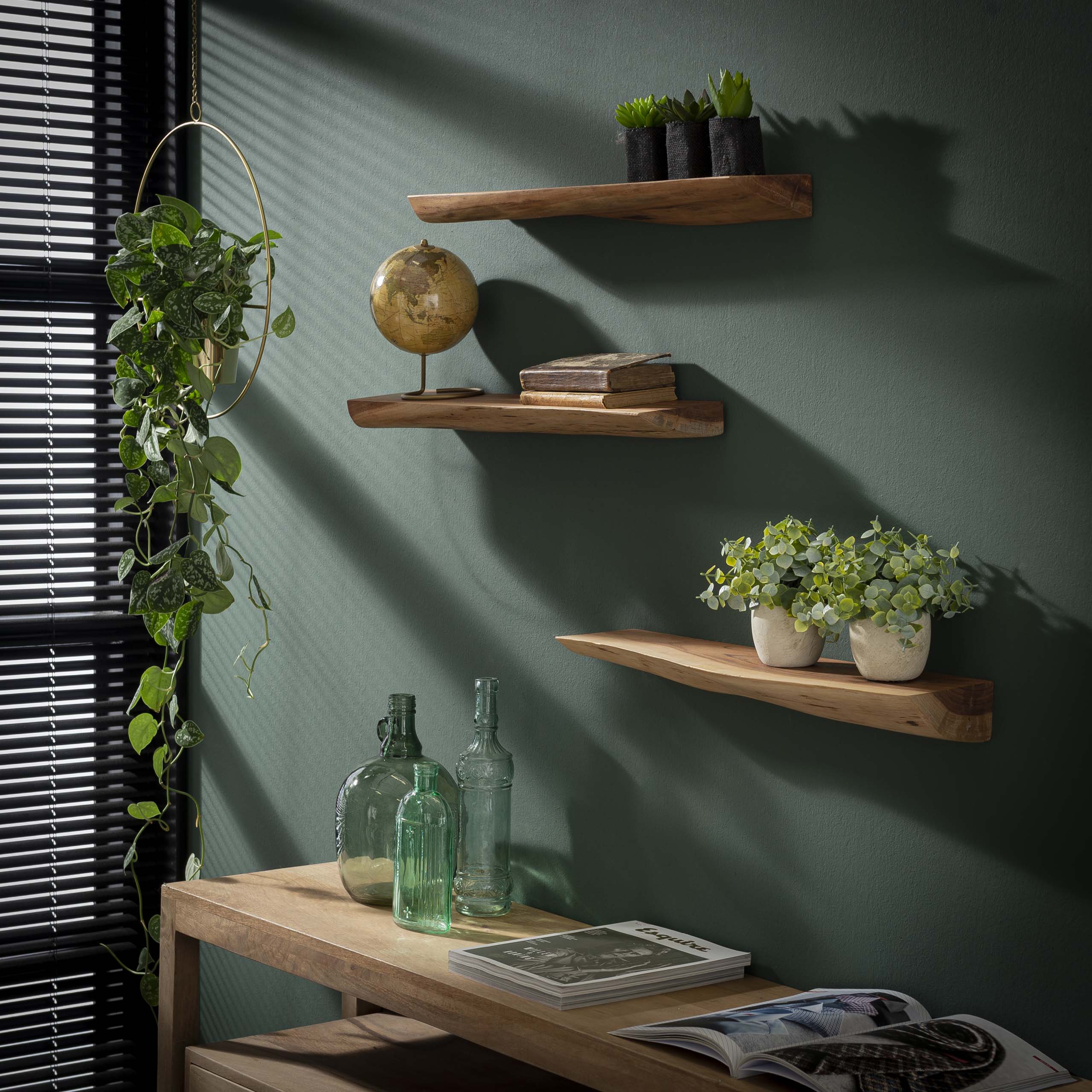Wandschap Edge | 60cm | Set van 3 | Massief acacia