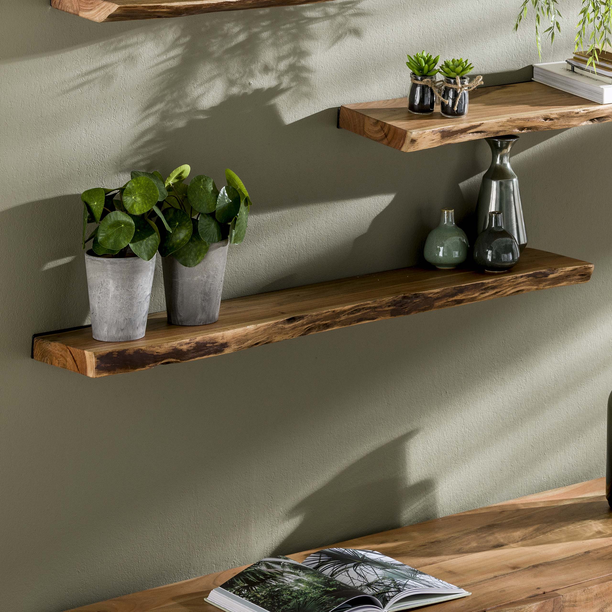 Wandplank Edge | 120 cm | Massief acacia naturel