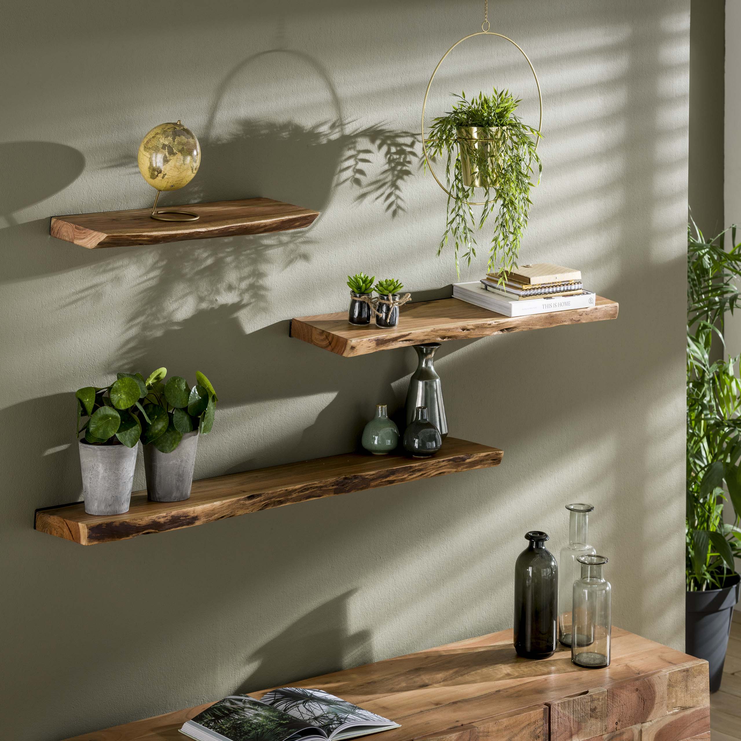 Wandplank Edge | 120 cm | Massief acacia naturel