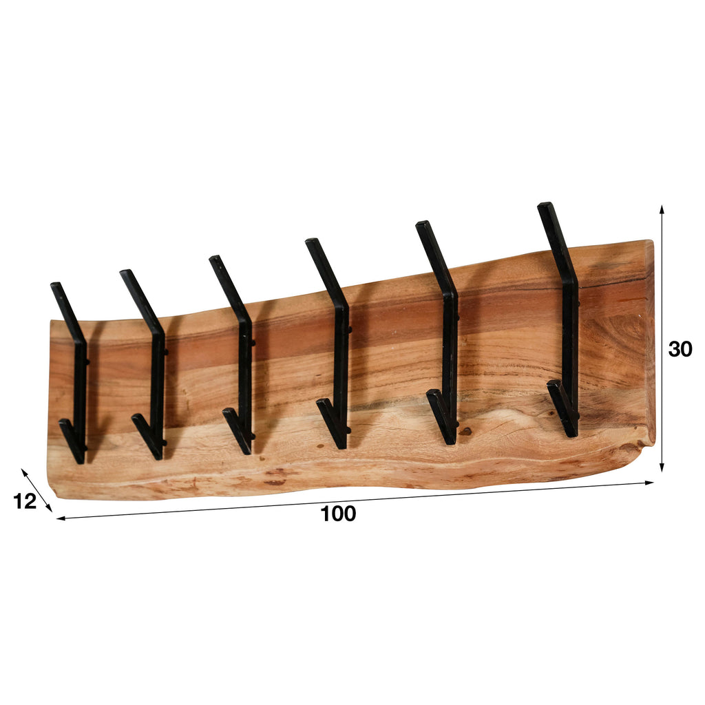 Kapstok Edge | 2x6 haken | Massief acacia