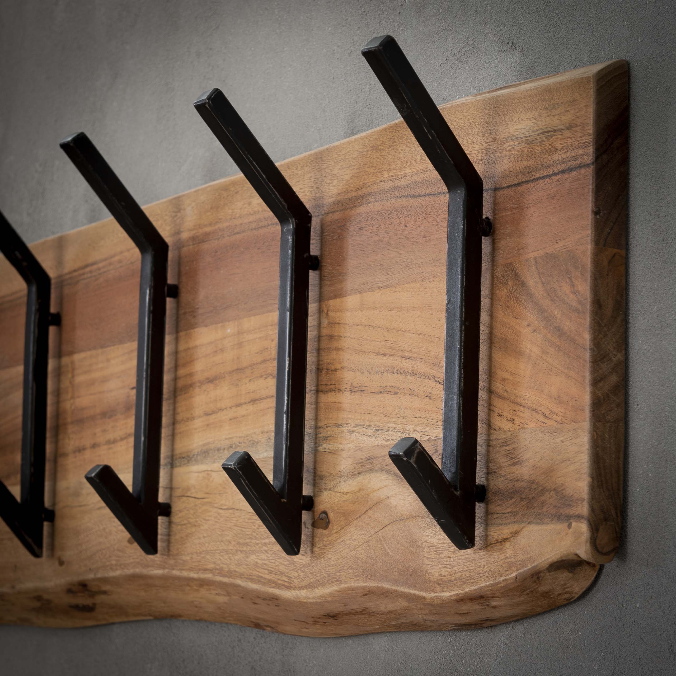 Kapstok Edge | 2x6 haken | Massief acacia