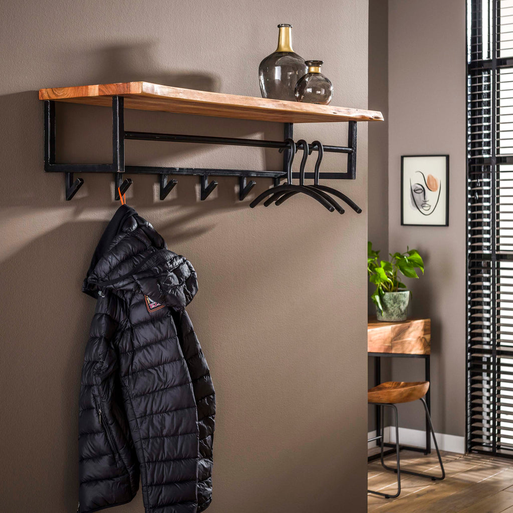 Kapstok Edge | Hoedenplank + Roede | 6 Haken Acacia