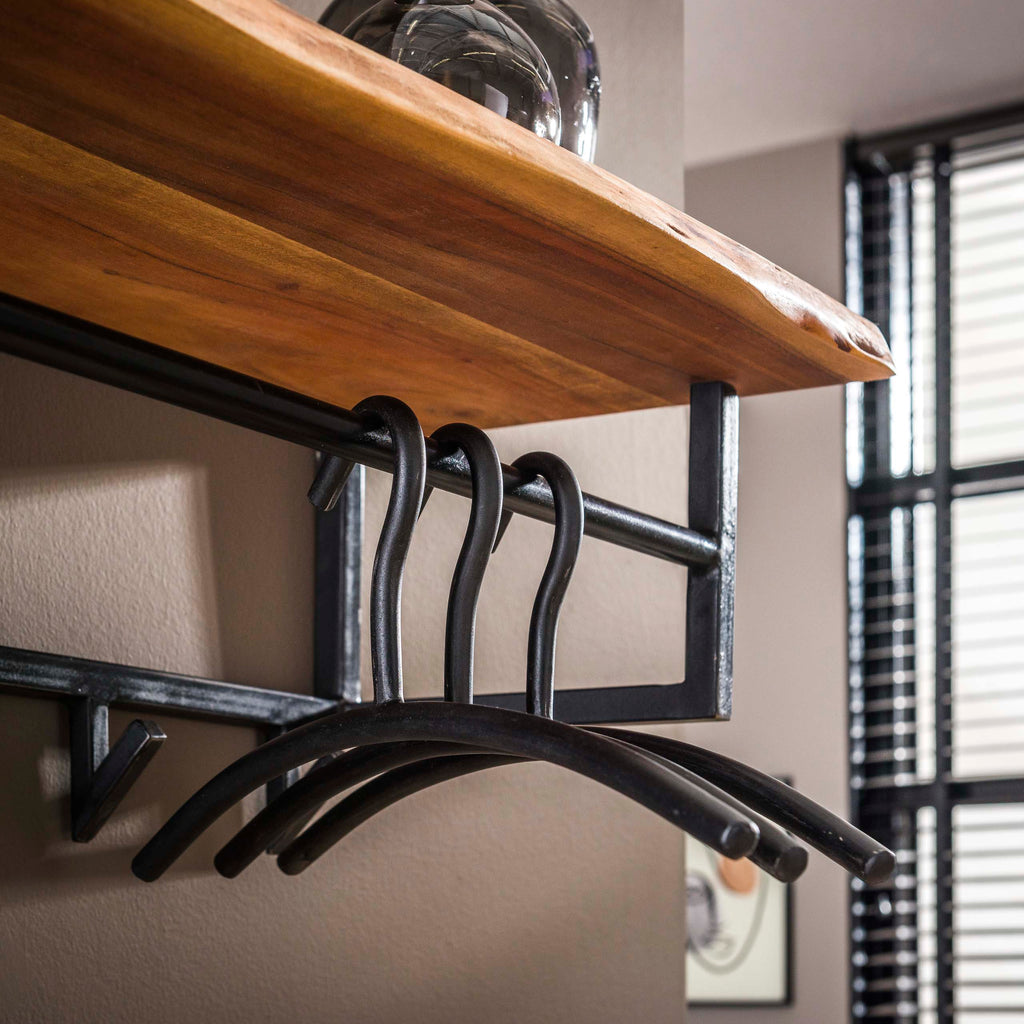 Kapstok Edge | Hoedenplank + Roede | 6 Haken Acacia