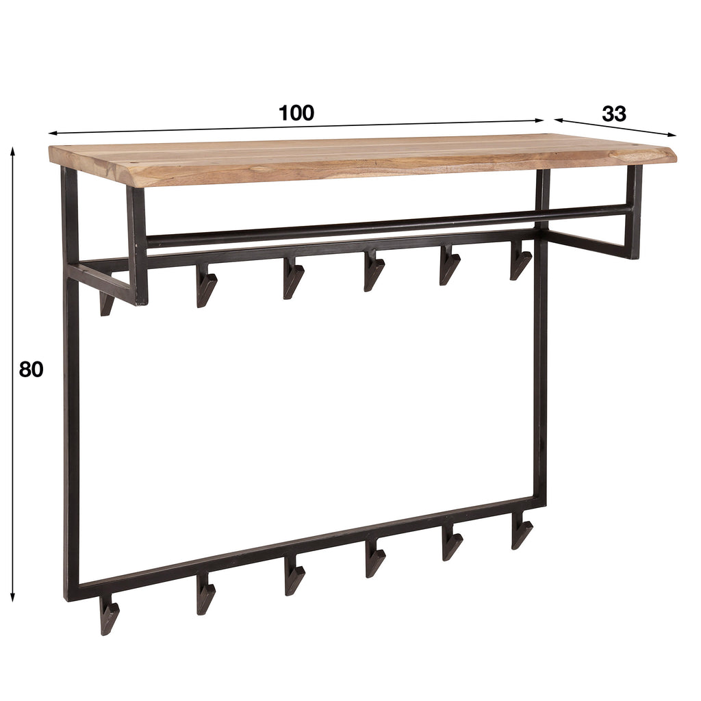 Kapstok Edge | Hoedenplank 12 haken | Massief acacia