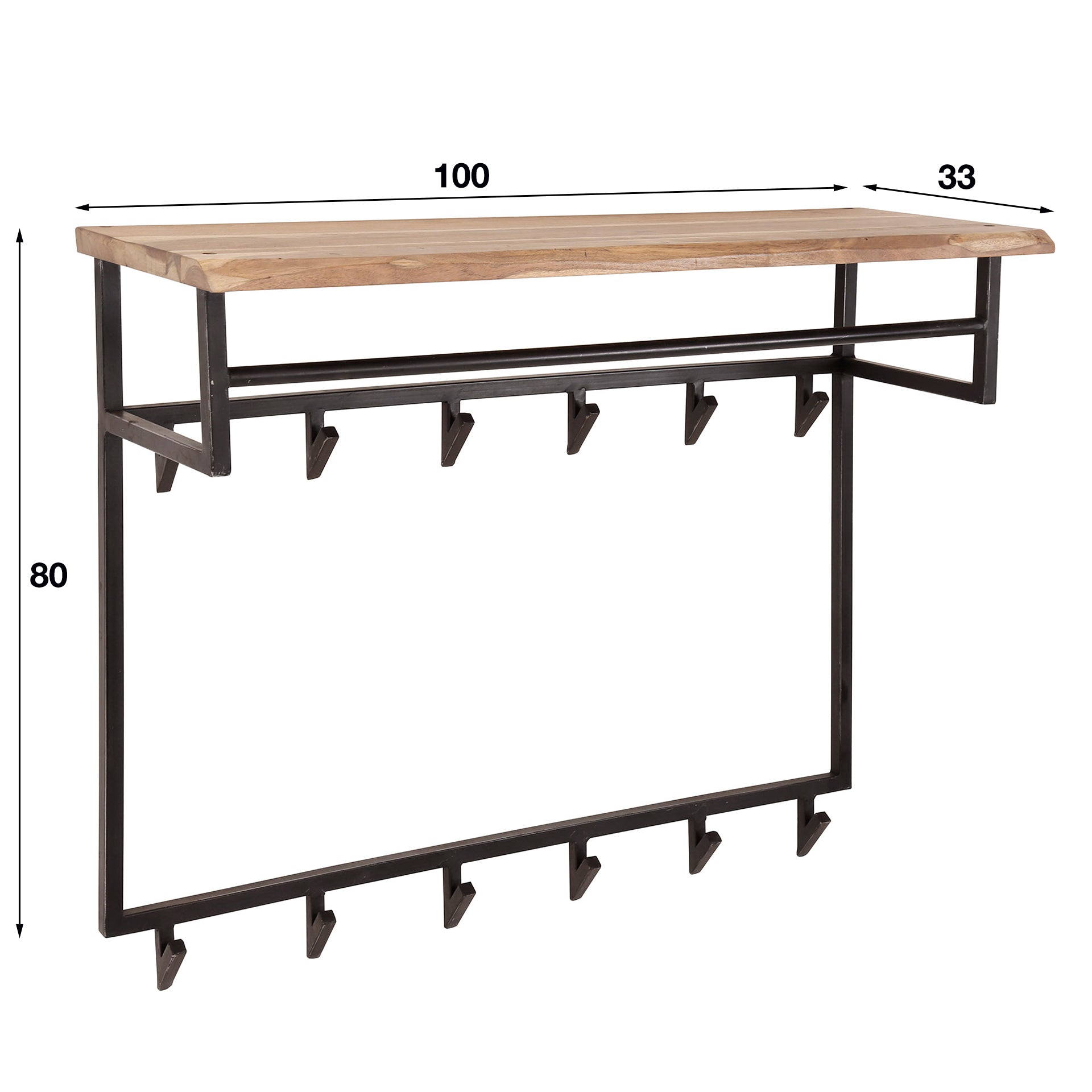 Kapstok Edge | Hoedenplank 12 haken | Massief acacia