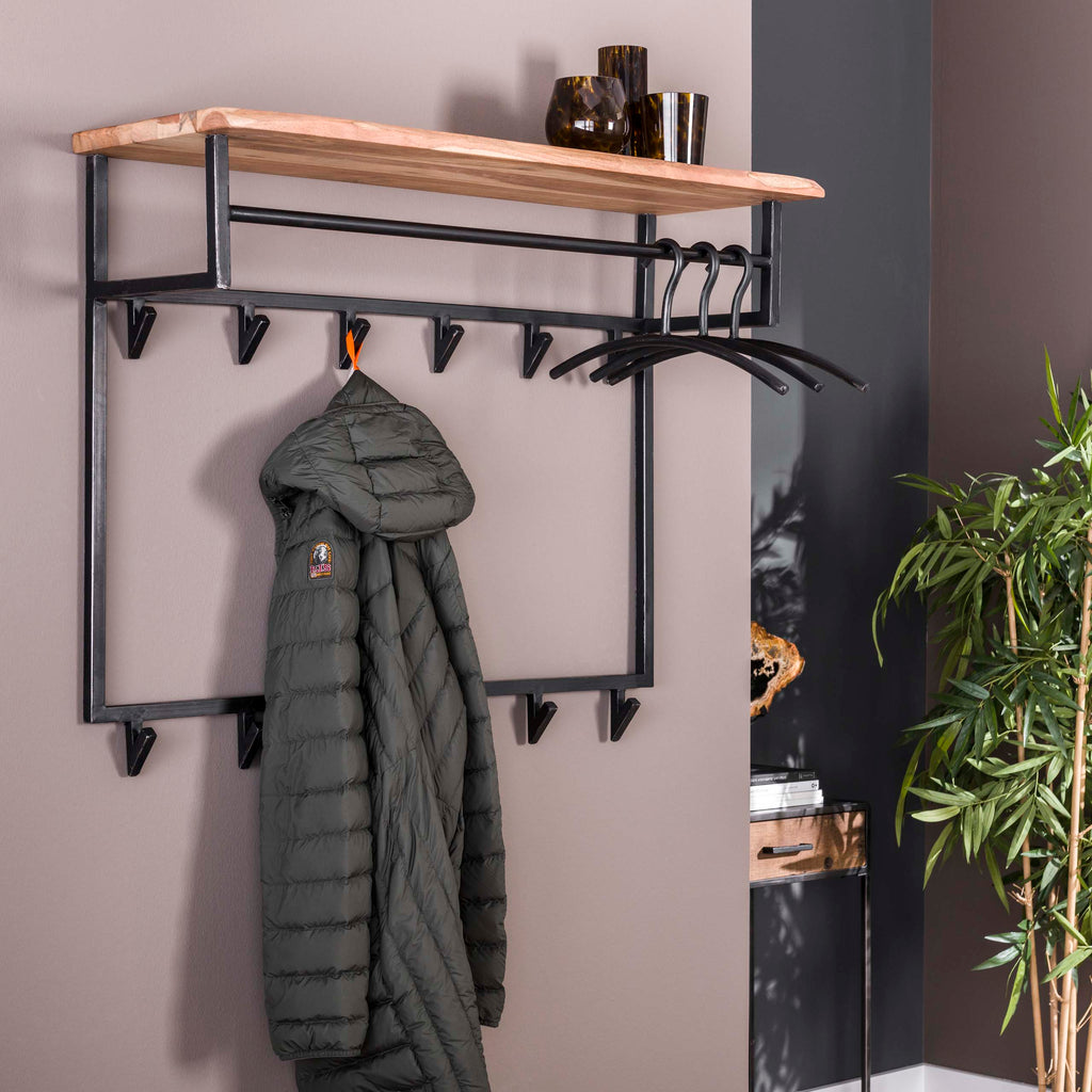 Kapstok Edge | Hoedenplank 12 haken | Massief acacia