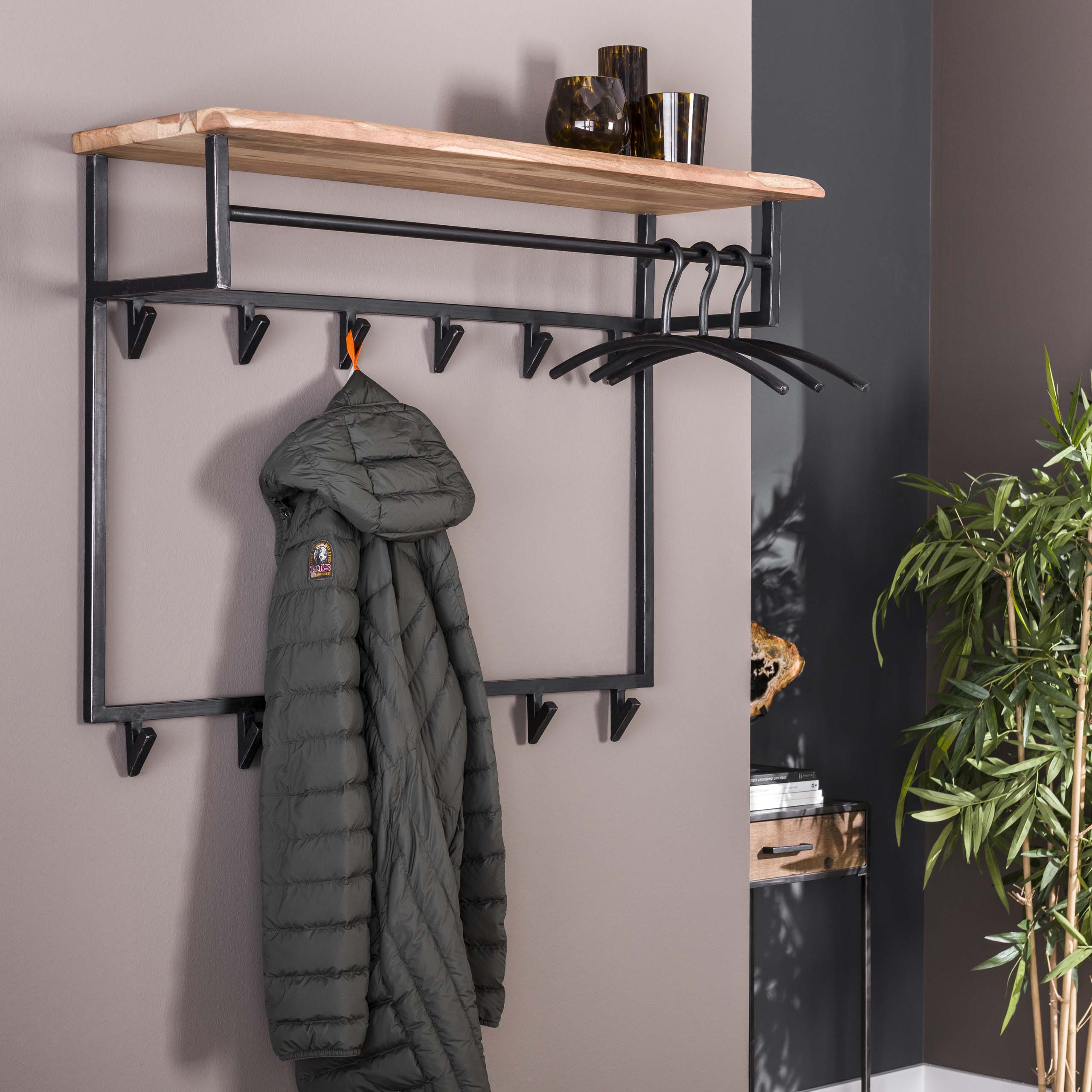 Kapstok Edge | Hoedenplank 12 haken | Massief acacia