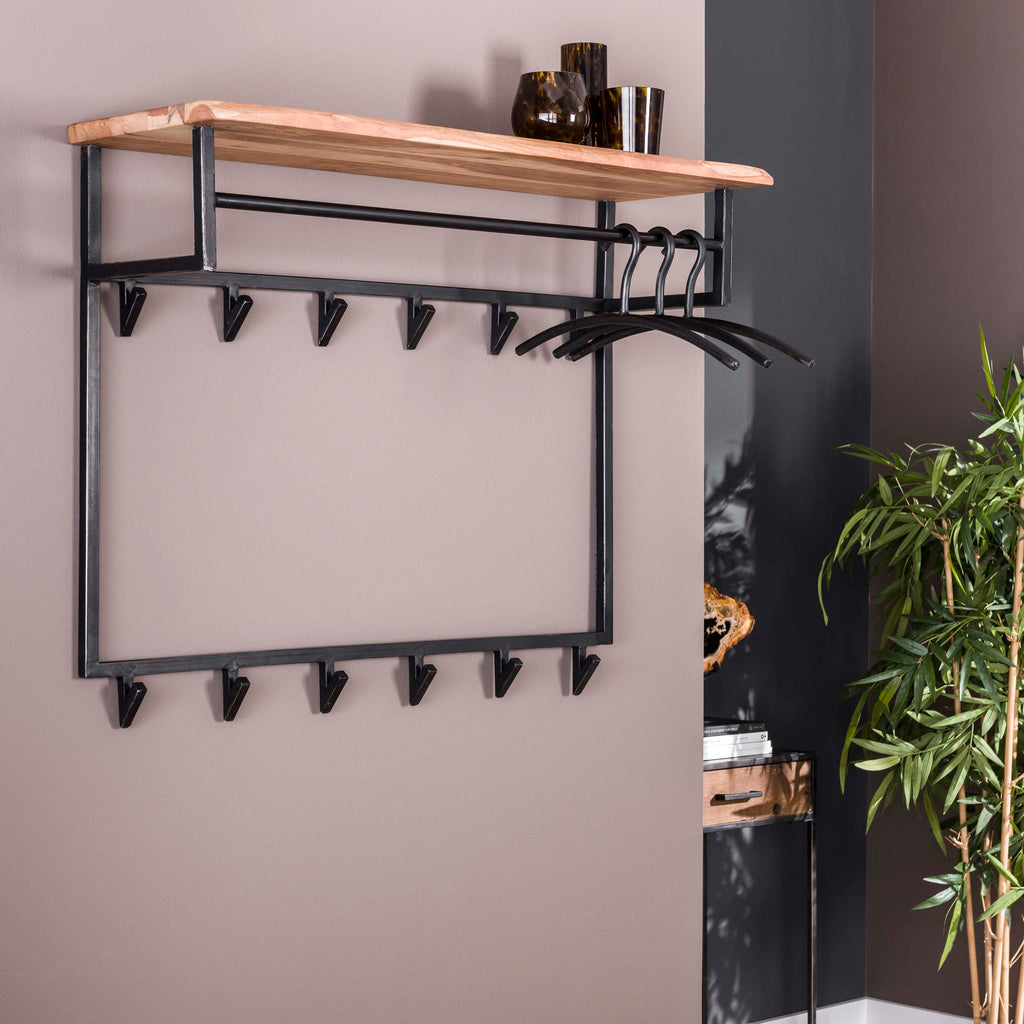 Kapstok Edge | Hoedenplank 12 haken | Massief acacia