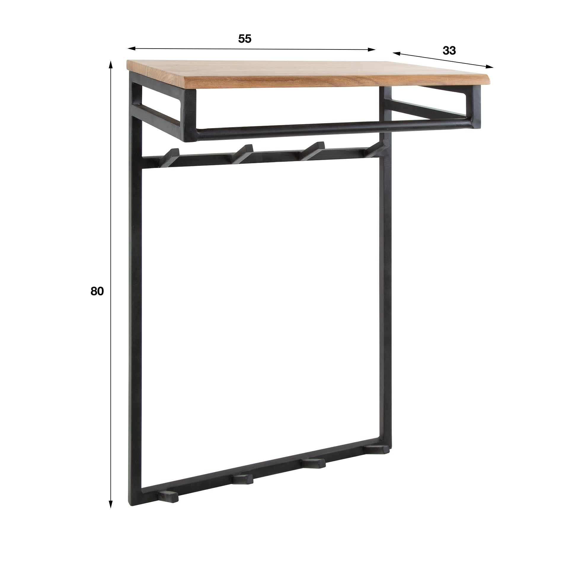 Kapstok Custom | Hoog | 2x4 haken | Massief acacia