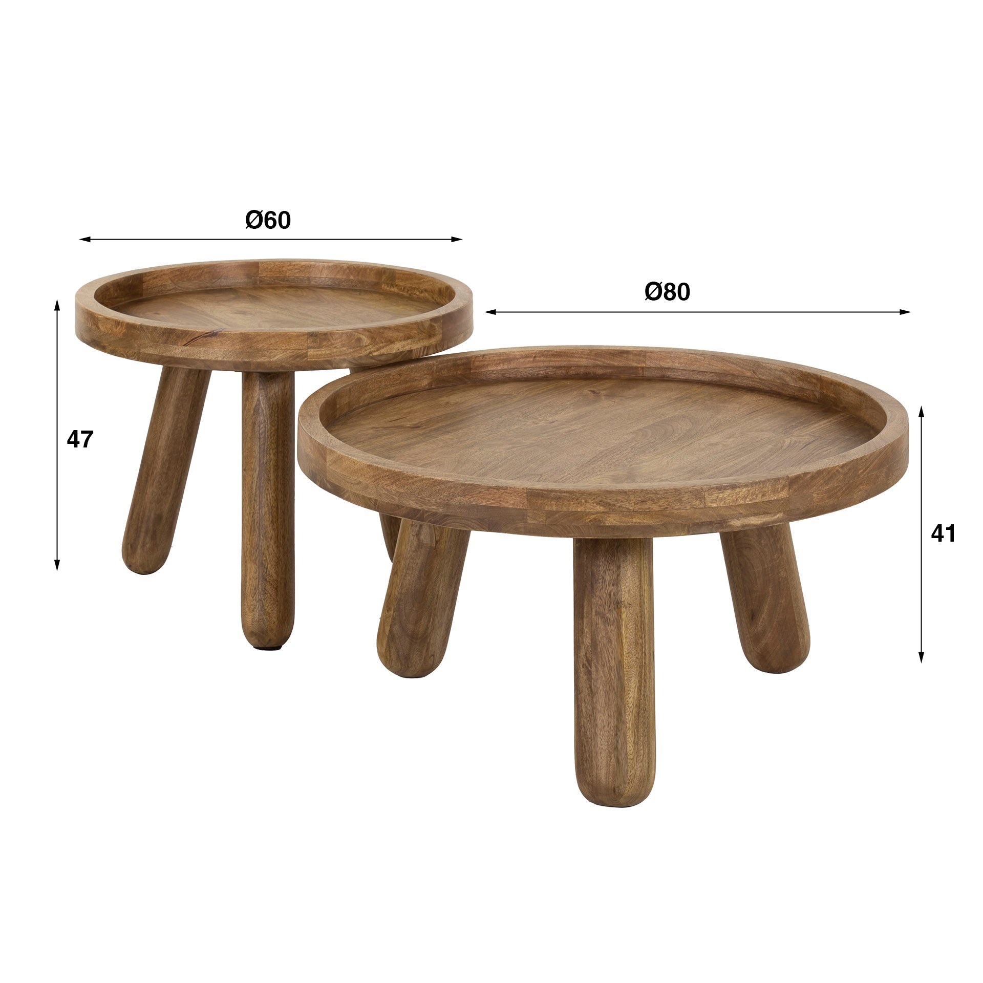 Salontafel Tripod | Set van 2 | Massief mango zand