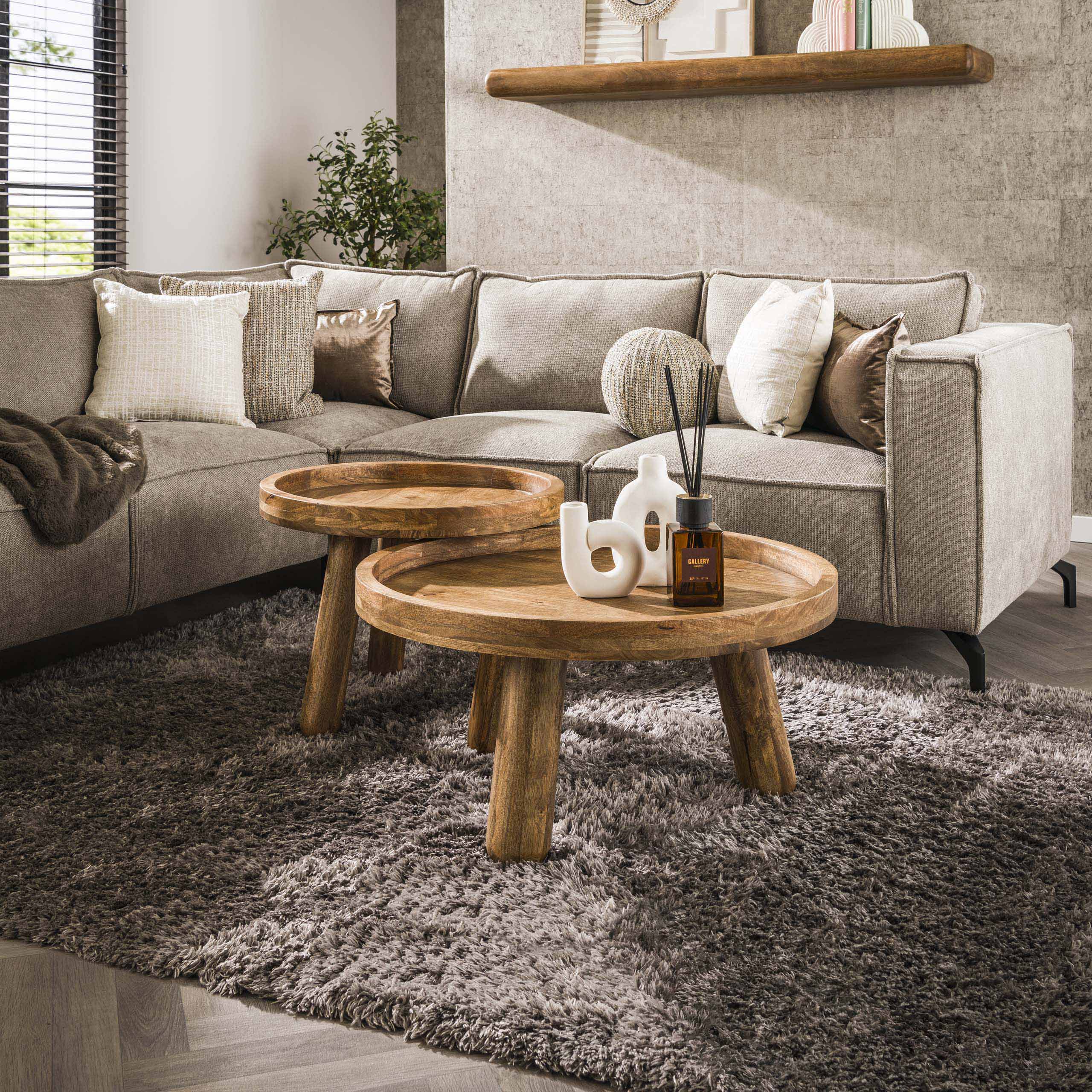 Salontafel Tripod | Set van 2 | Massief mango zand