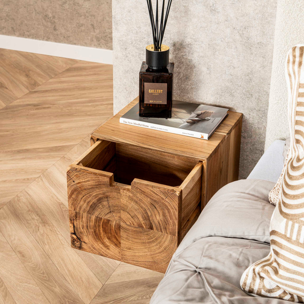 Nachtkastje Block | Zwevend | 1 Lade | Massief acacia
