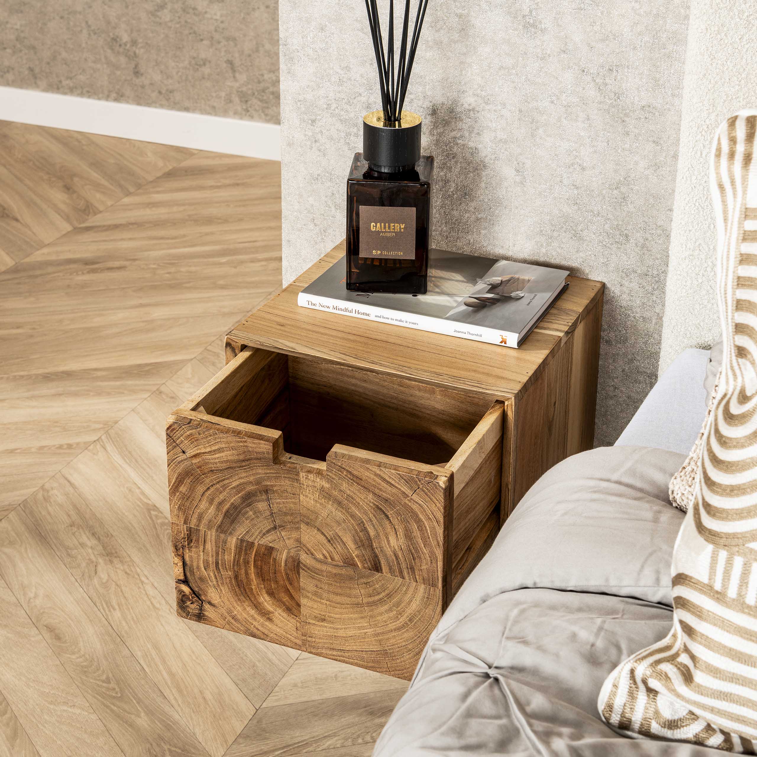 Nachtkastje Block | Zwevend | 1 Lade | Massief acacia