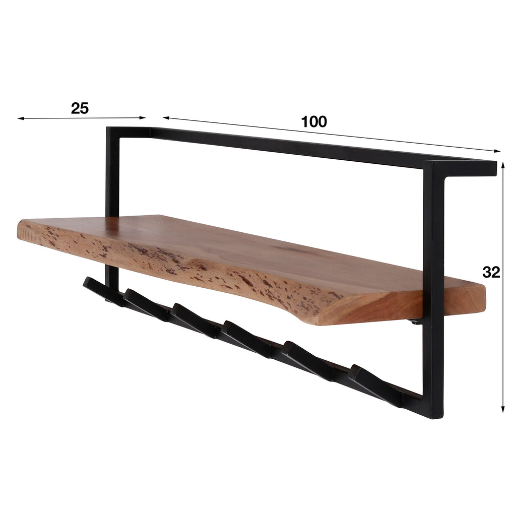 Kapstok Air Solid | Hoedenplank | 6 Haken Acacia