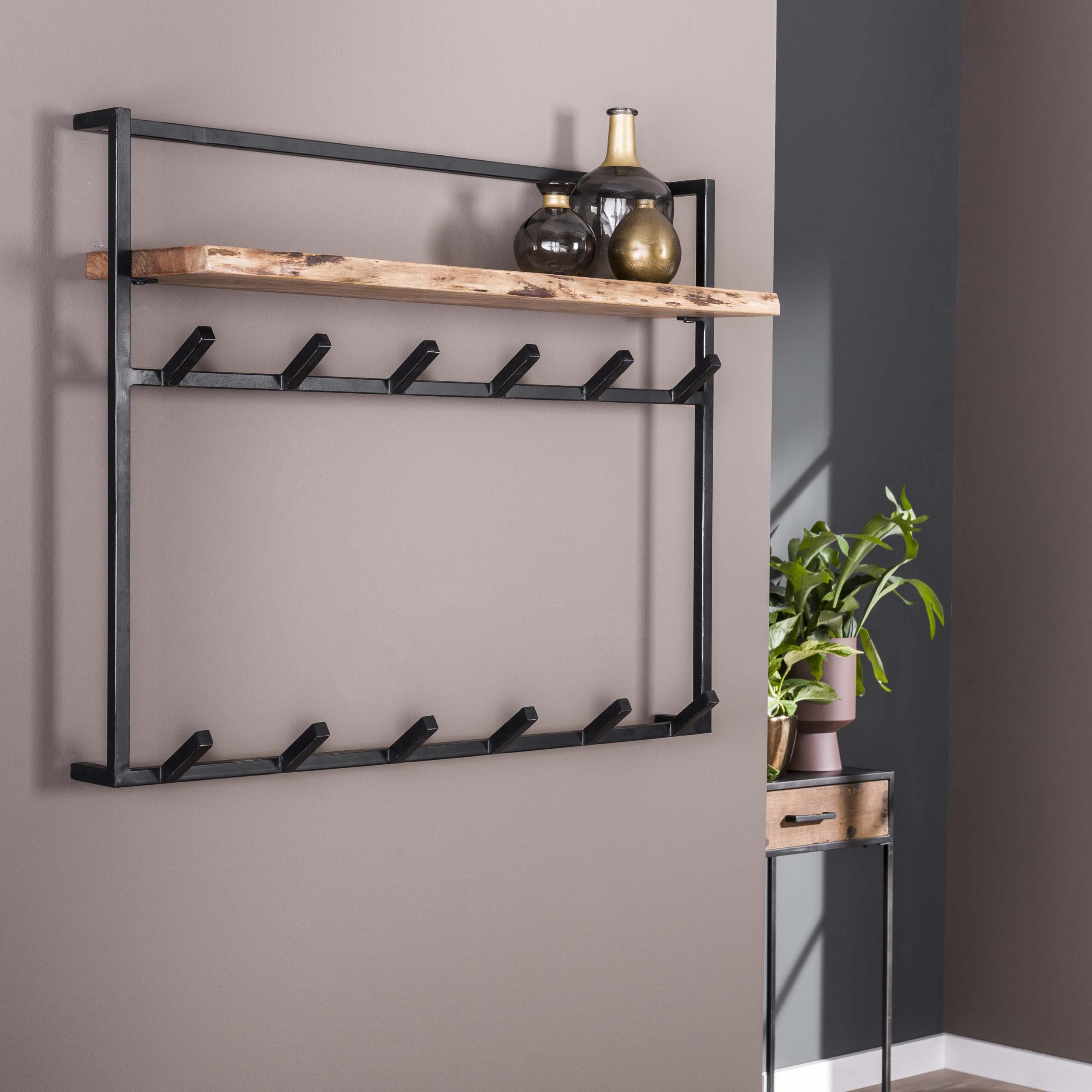 Kapstok Air Solid | Hoedenplank | 2x6 haken | Acacia