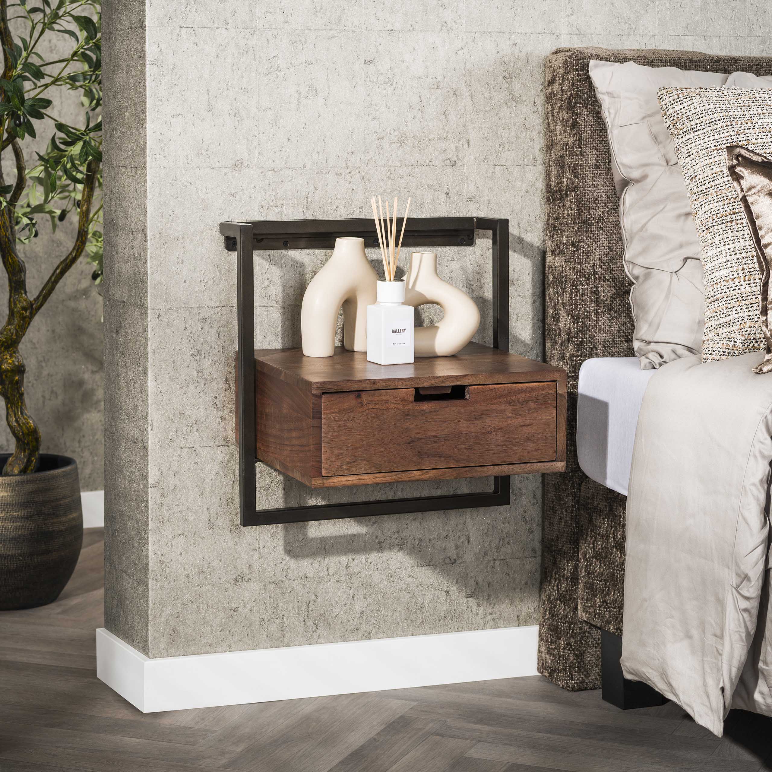 Nachtkastje Air Solid | 1 Lade | Massief acacia bruin