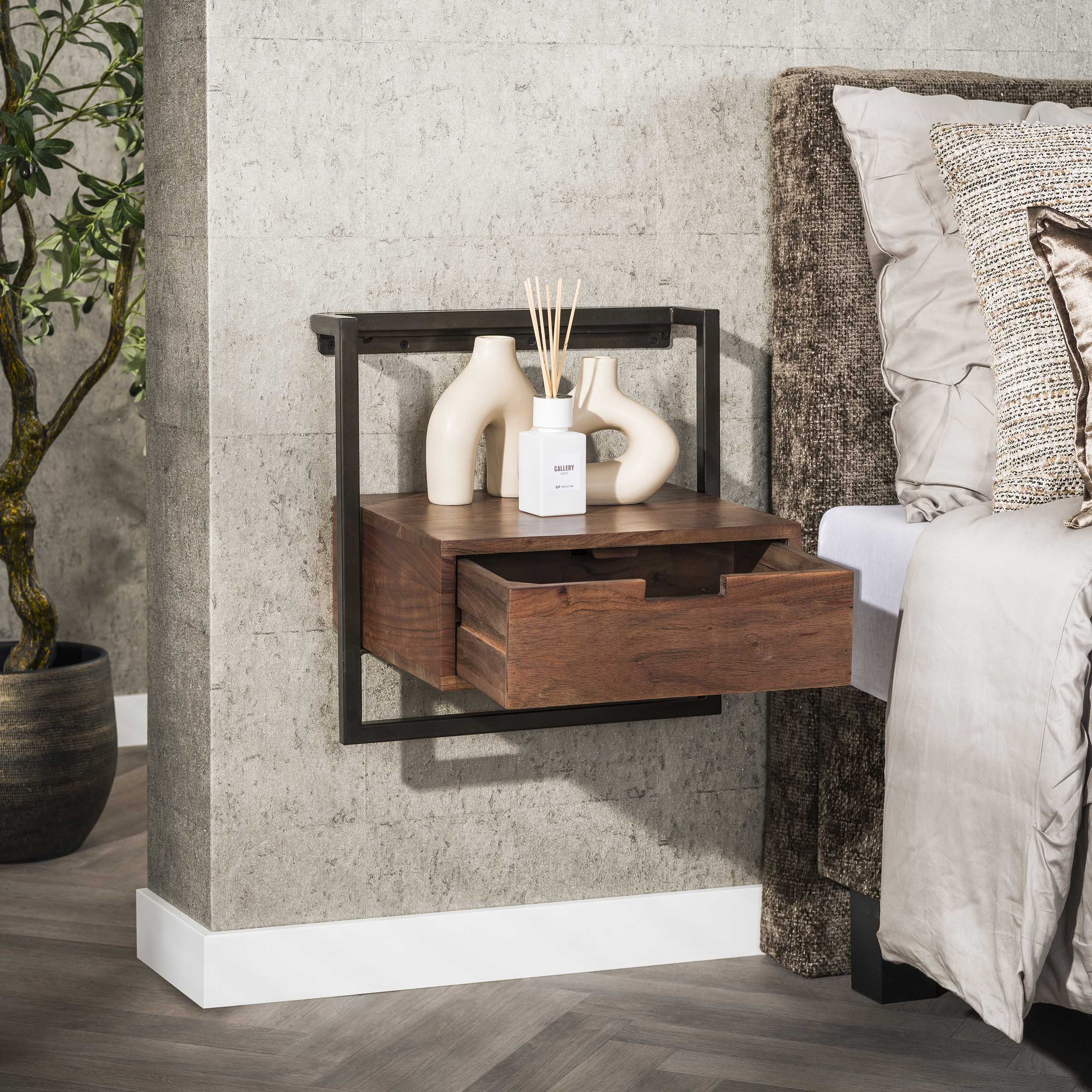 Nachtkastje Air Solid | 1 Lade | Massief acacia bruin