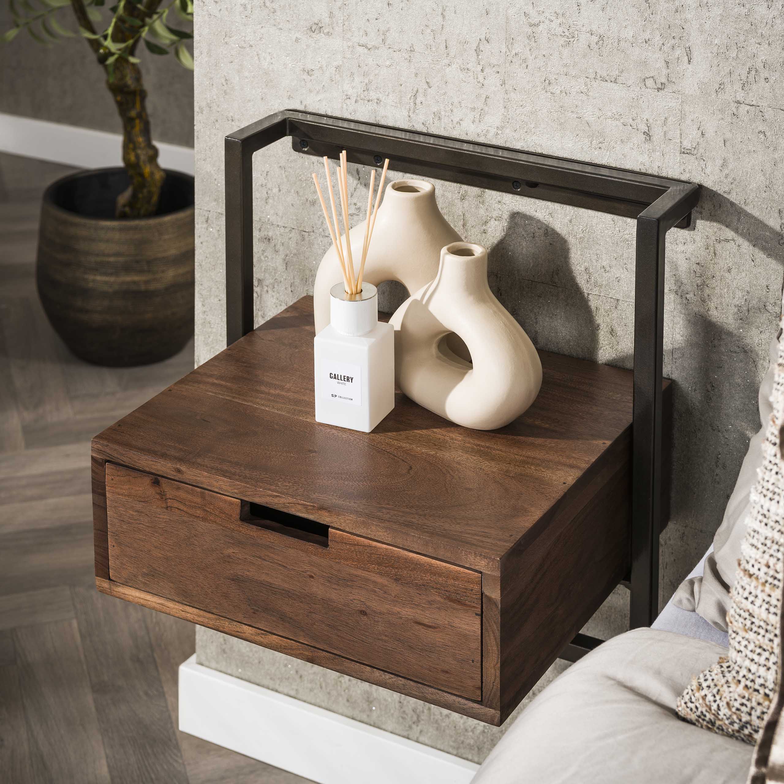 Nachtkastje Air Solid | 1 Lade | Massief acacia bruin