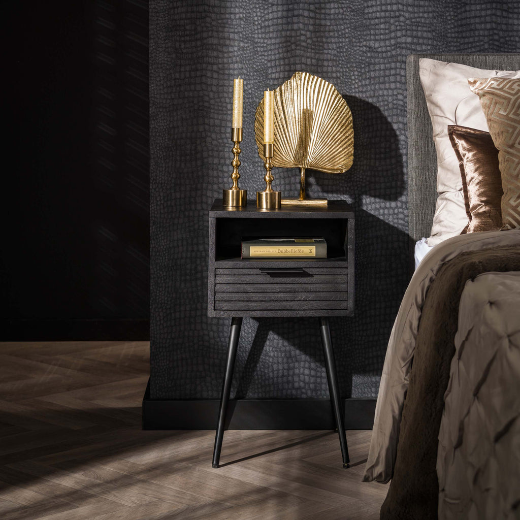 Nachtkastje Marina | 1 Lade | Massief mango zwart