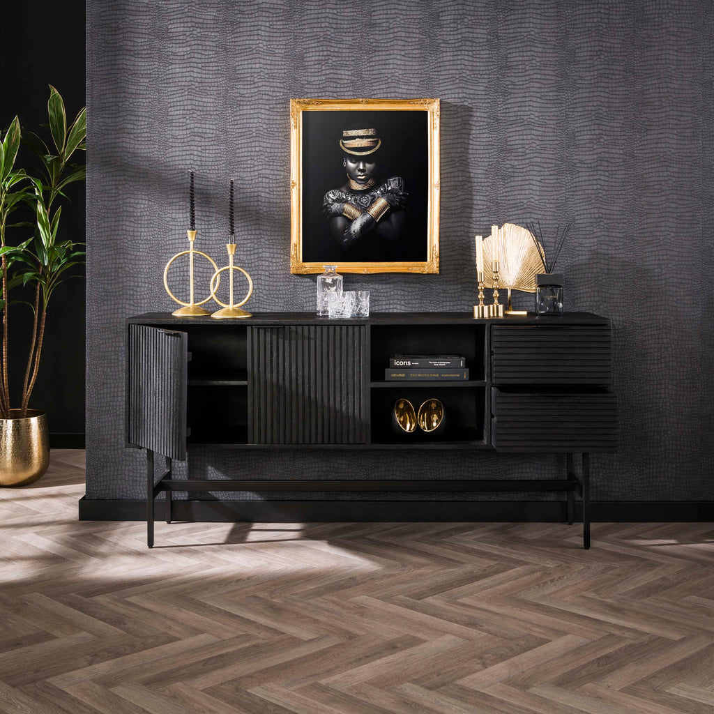 Dressoir Marina | 2 lades 2 deuren | Massief mango zwart