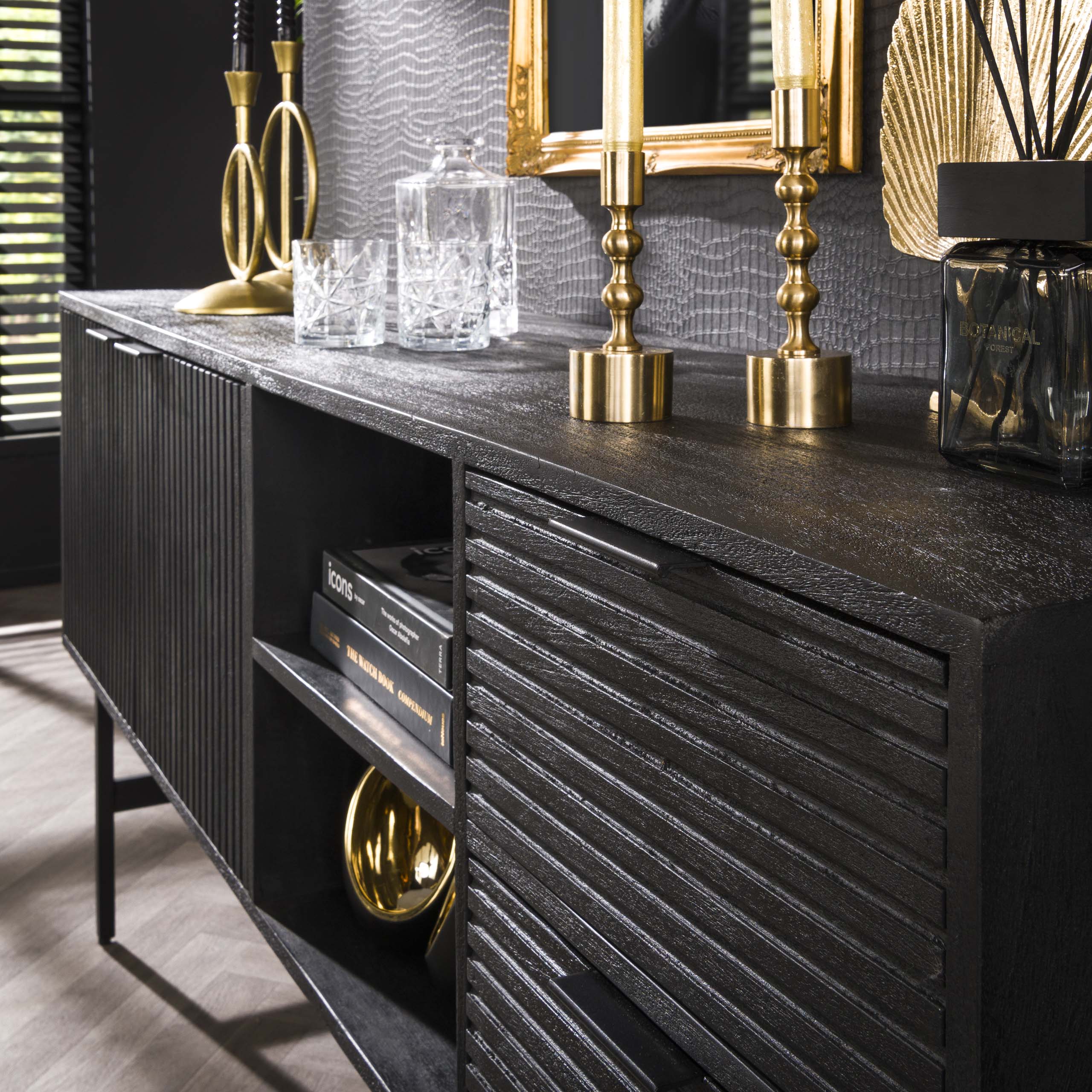 Dressoir Marina | 2 lades 2 deuren | Massief mango zwart