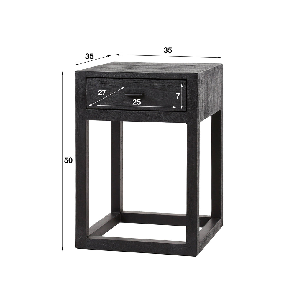 Nachtkastje Black Square | 1 Lade | Massief mangohout zwart