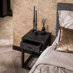 Nachtkastje Black Square | 1 Lade | Massief mangohout zwart