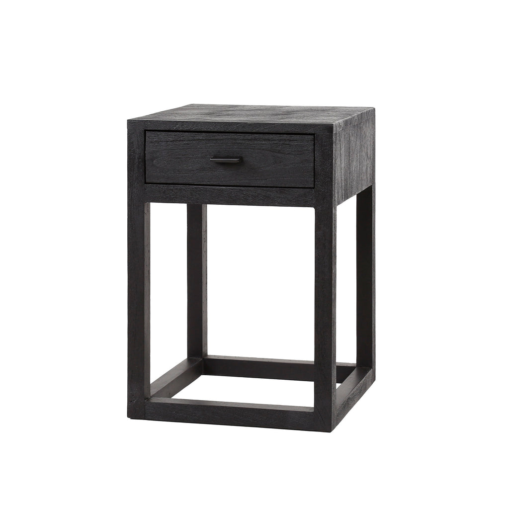 Nachtkastje Black Square | 1 Lade | Massief mangohout zwart