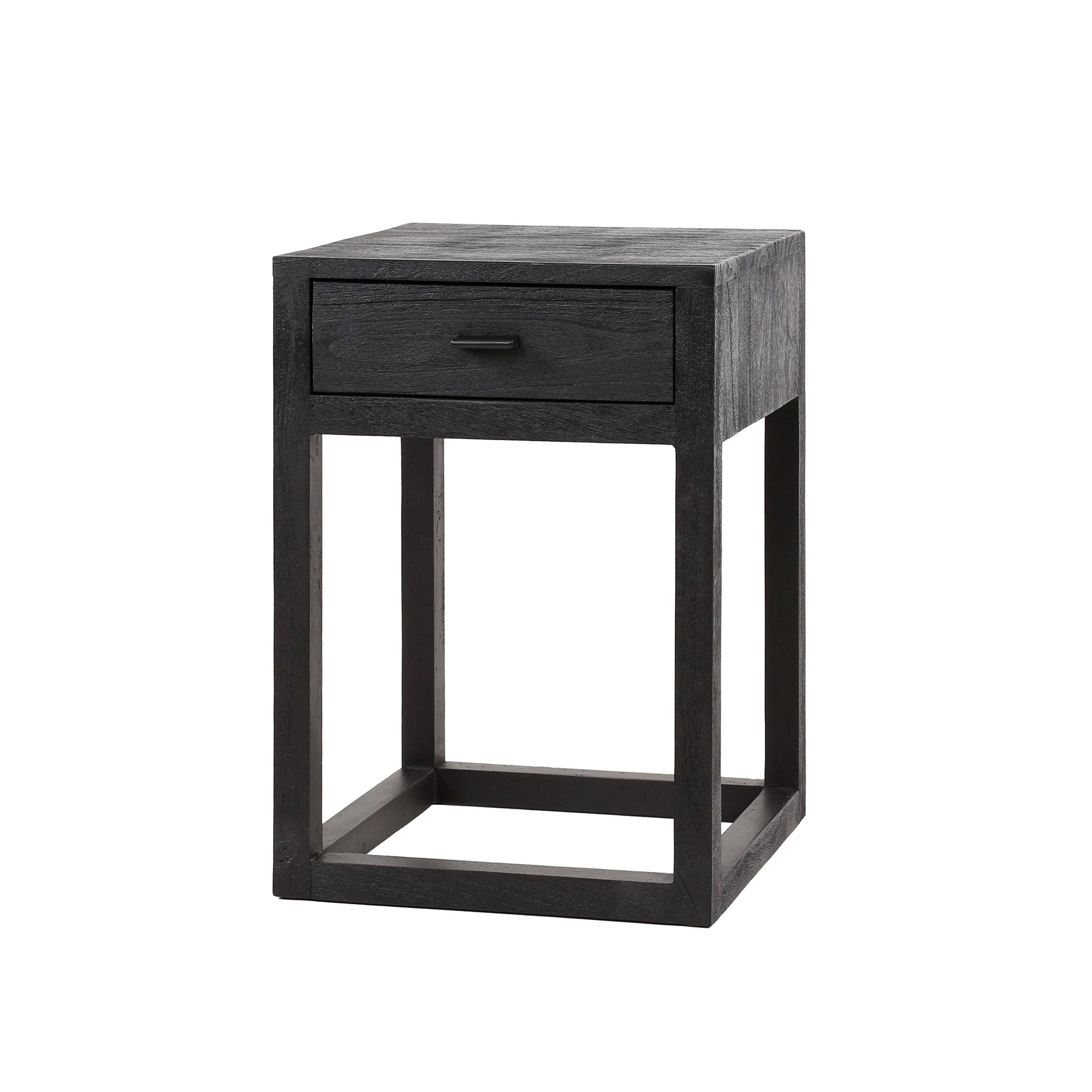 Nachtkastje Black Square | 1 Lade | Massief mangohout zwart