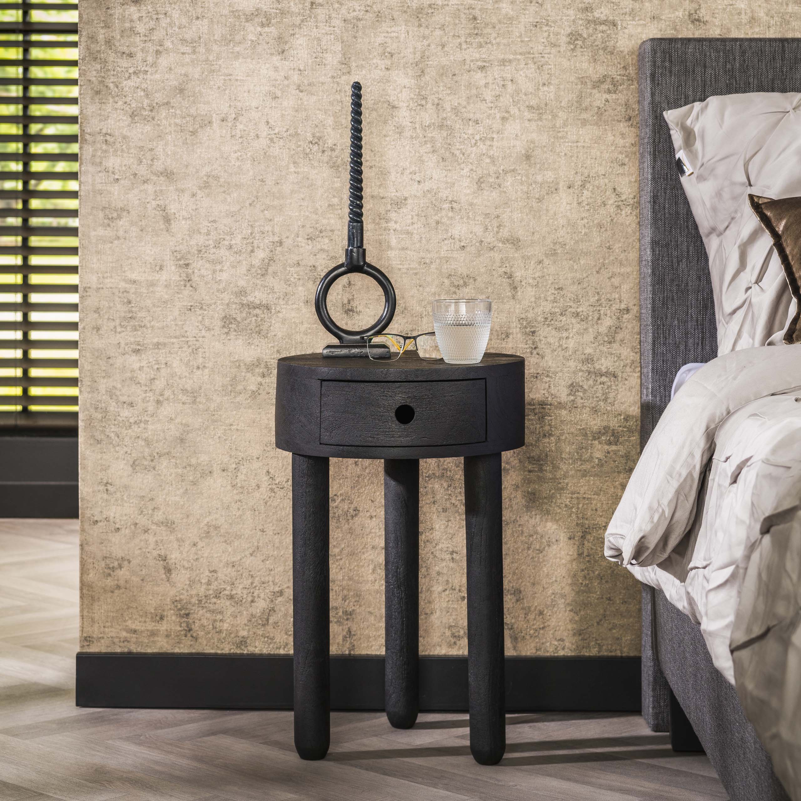 Nachtkastje Full Wood | 1 Lade | Mangohout Zwart