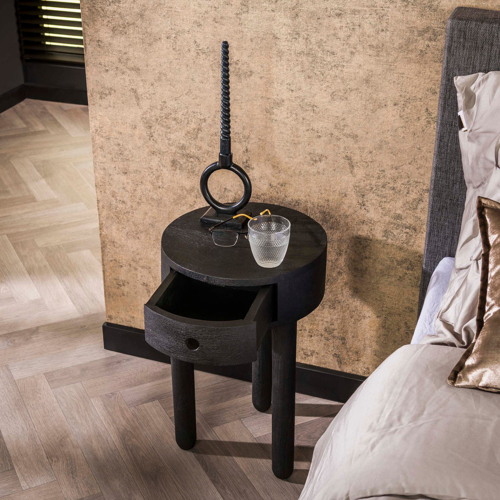 Nachtkastje Full Wood | 1 Lade | Mangohout Zwart