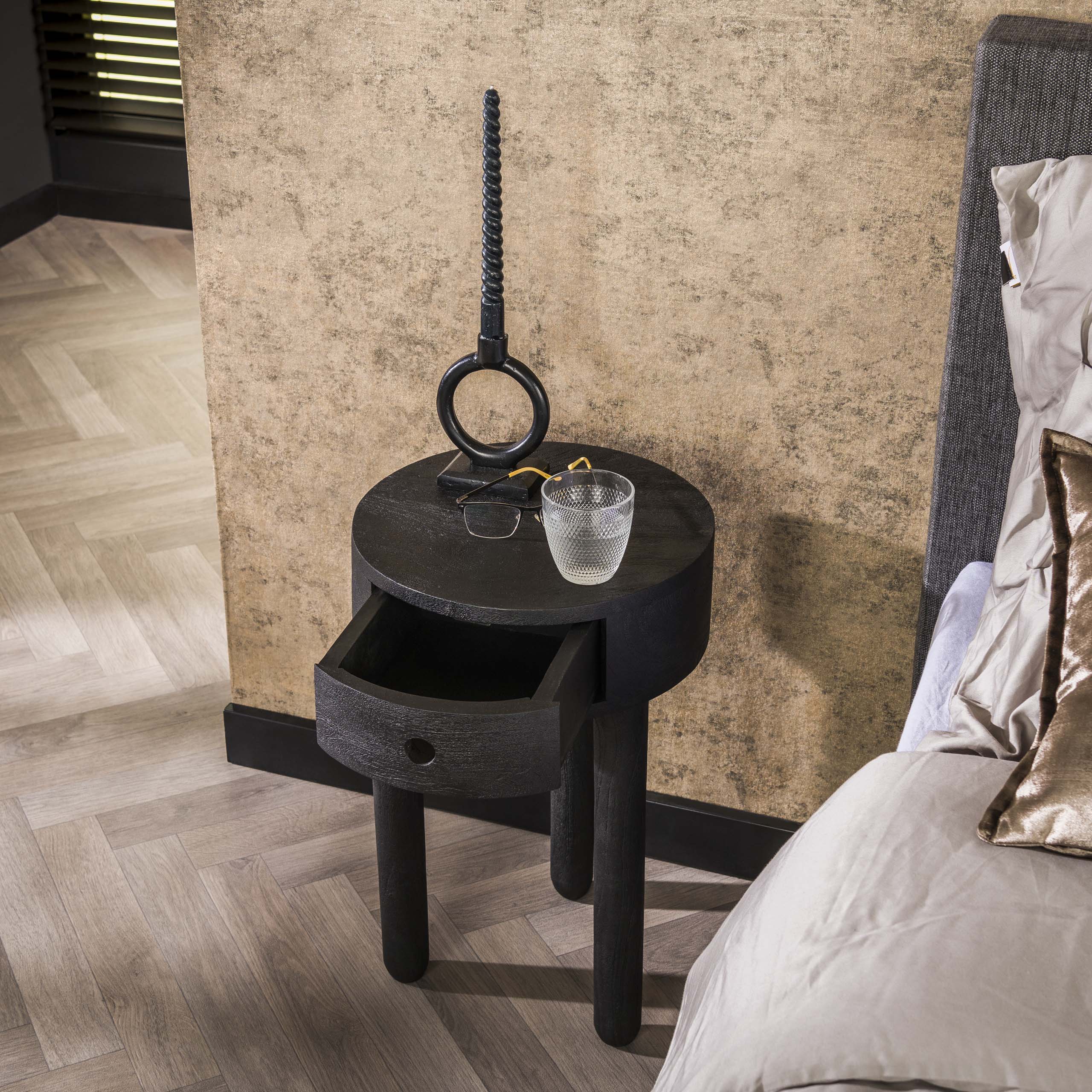 Nachtkastje Full Wood | 1 Lade | Mangohout Zwart