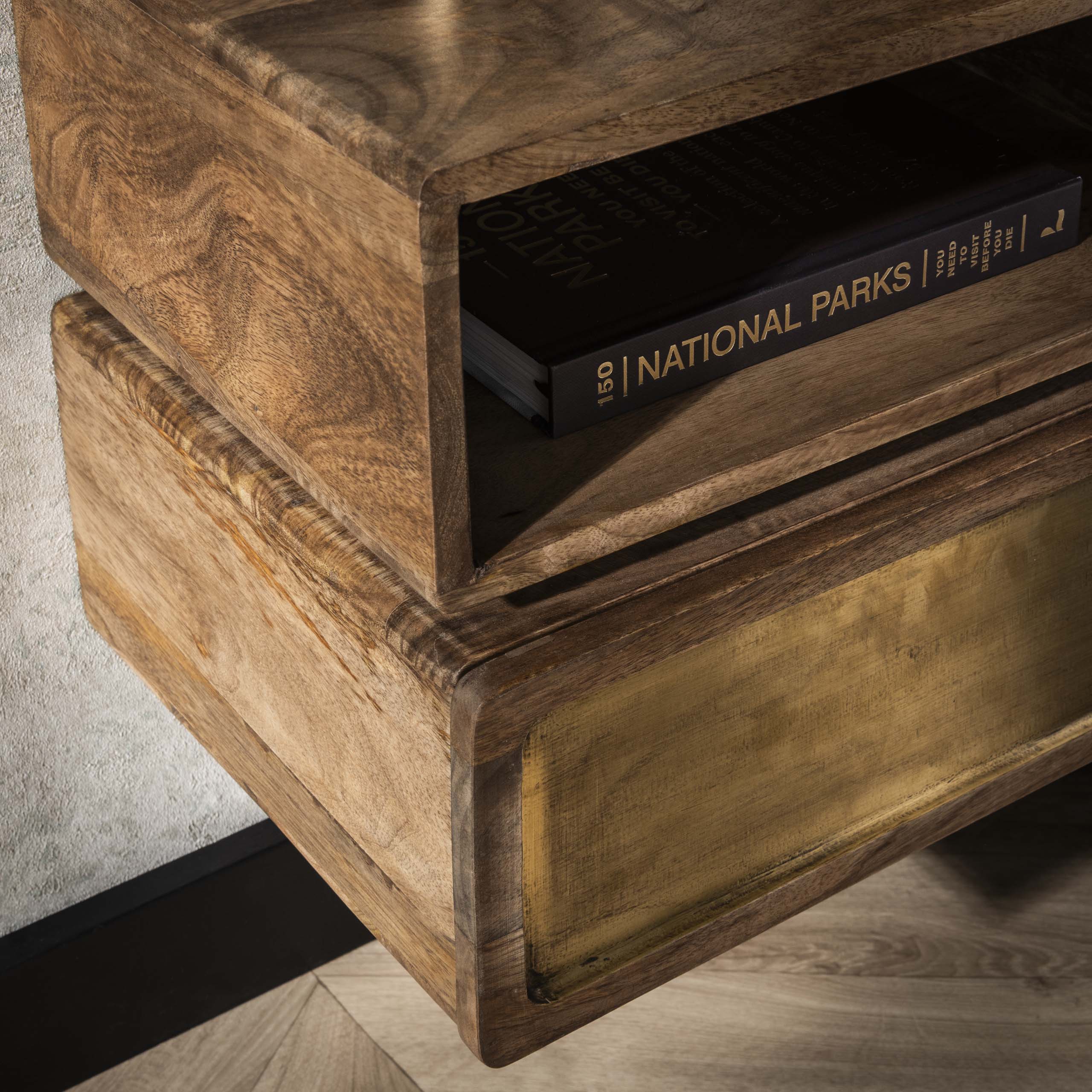 Nachtkastje Brass | 1 Lade | Massief mango zand