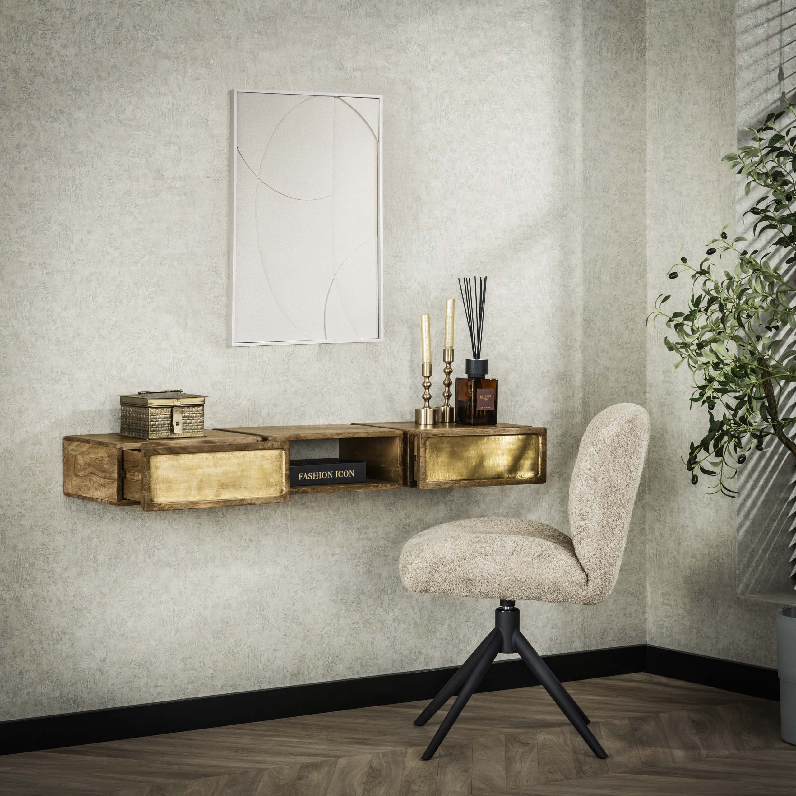 Kaptafel Brass | 2 Lades | Massief mango zand