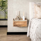 Nachtkastje Nuovo | Zwevend | 1 Lade | Massief mango zand