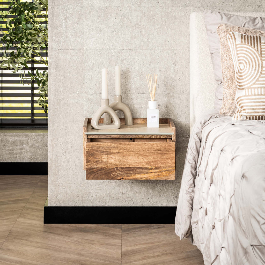 Nachtkastje Nuovo | Zwevend | 1 Lade | Massief mango zand