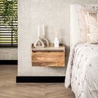 Nachtkastje Nuovo | Zwevend | 1 Lade | Massief mango zand