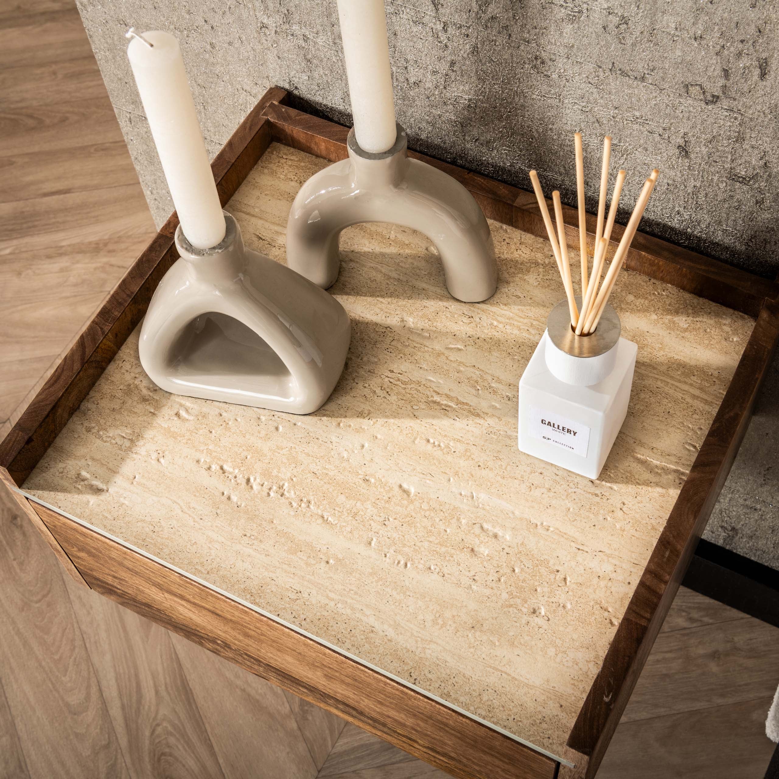 Nachtkastje Nuovo | Zwevend | 1 Lade | Massief mango zand