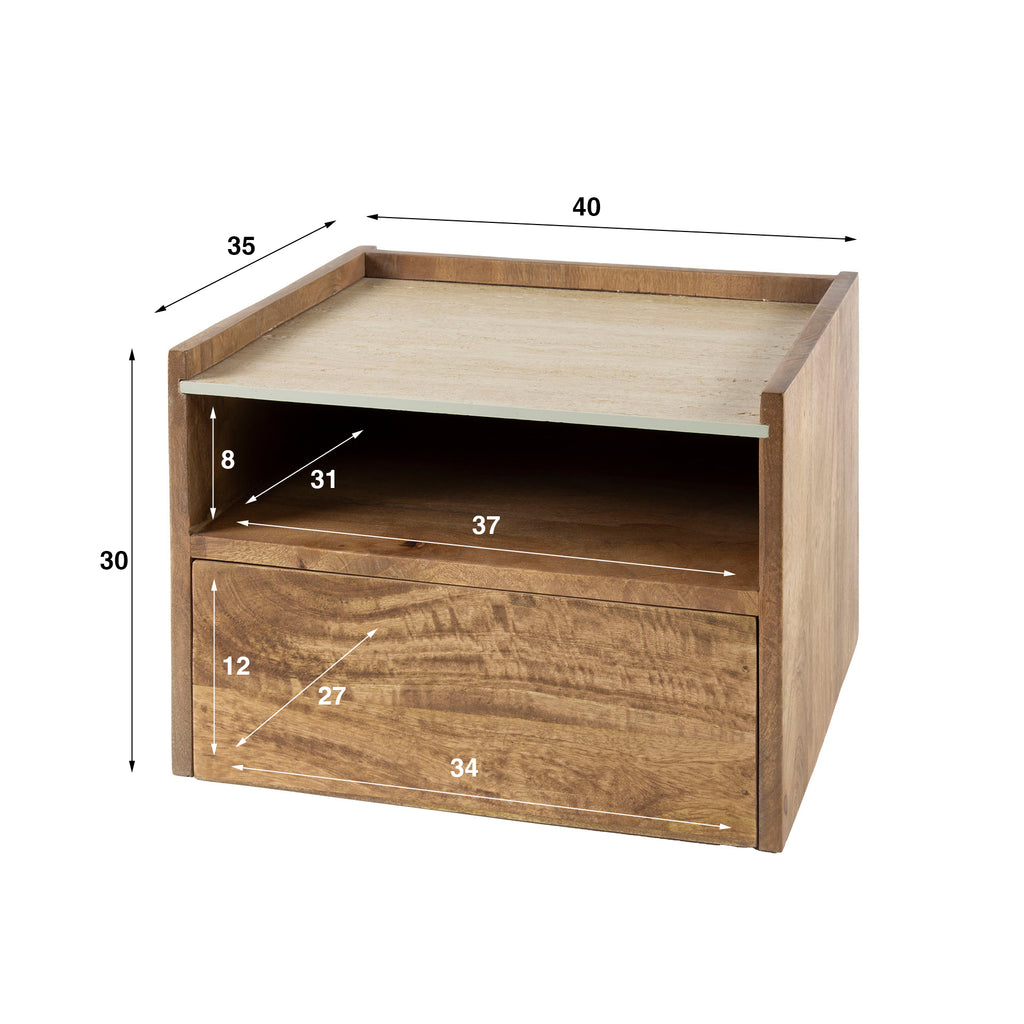 Nachtkastje Nuovo | 1 Lade | Massief mango zand