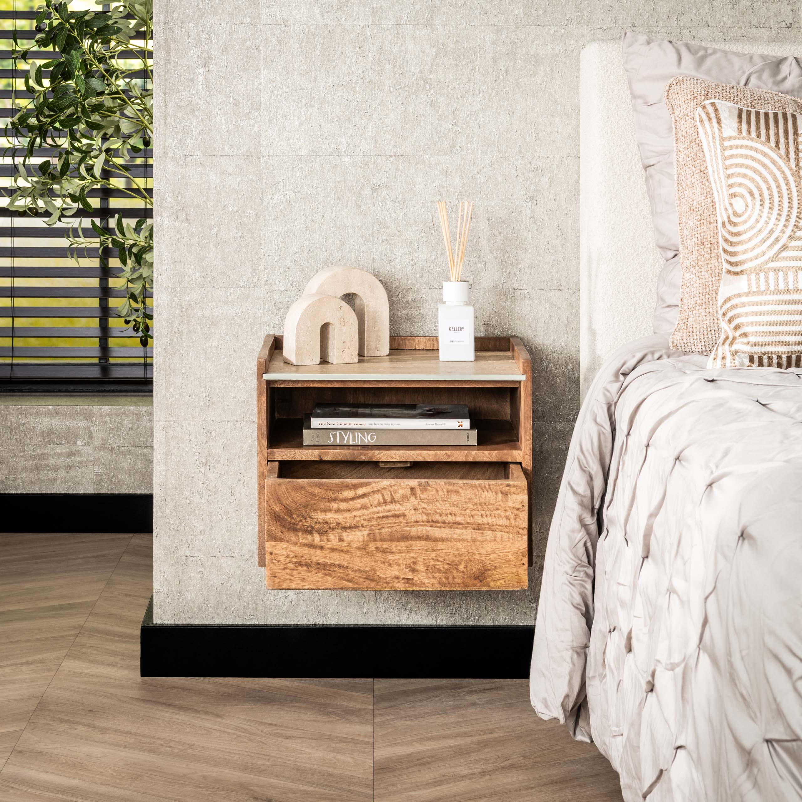 Nachtkastje Nuovo | 1 Lade | Massief mango zand