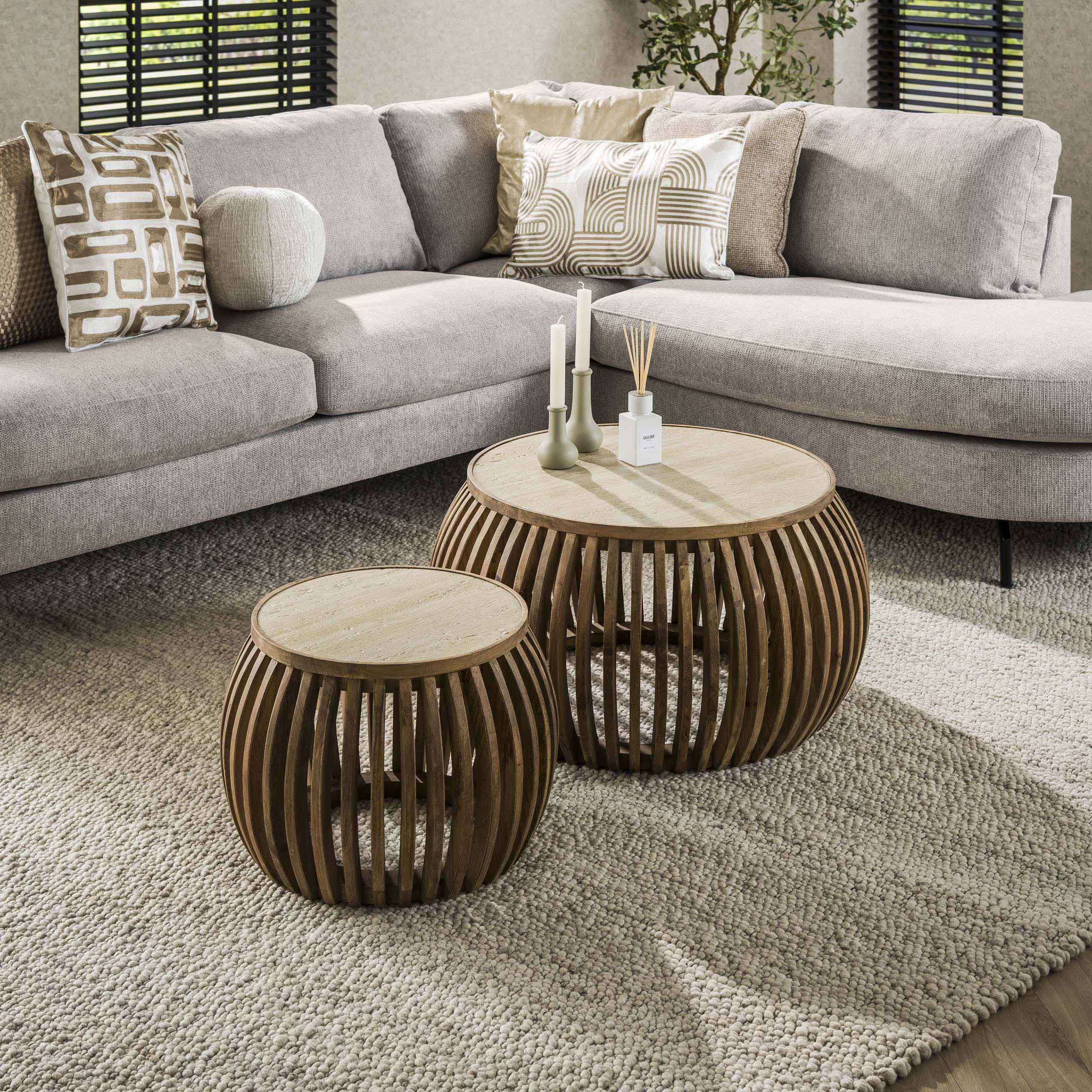 Salontafel Nuovo Curve | Set van 2 | Massief mango zand