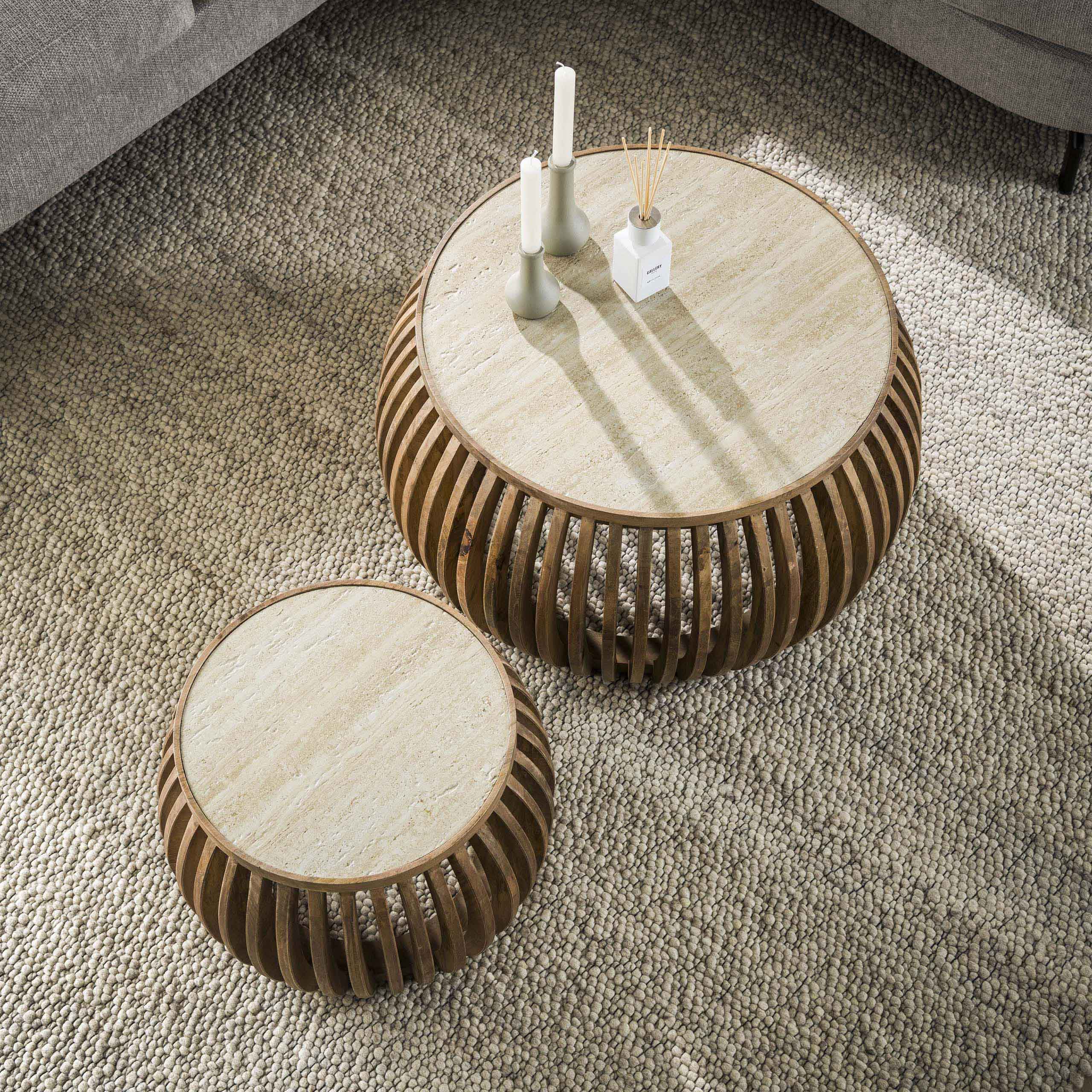 Salontafel Nuovo Curve | Set van 2 | Massief mango zand