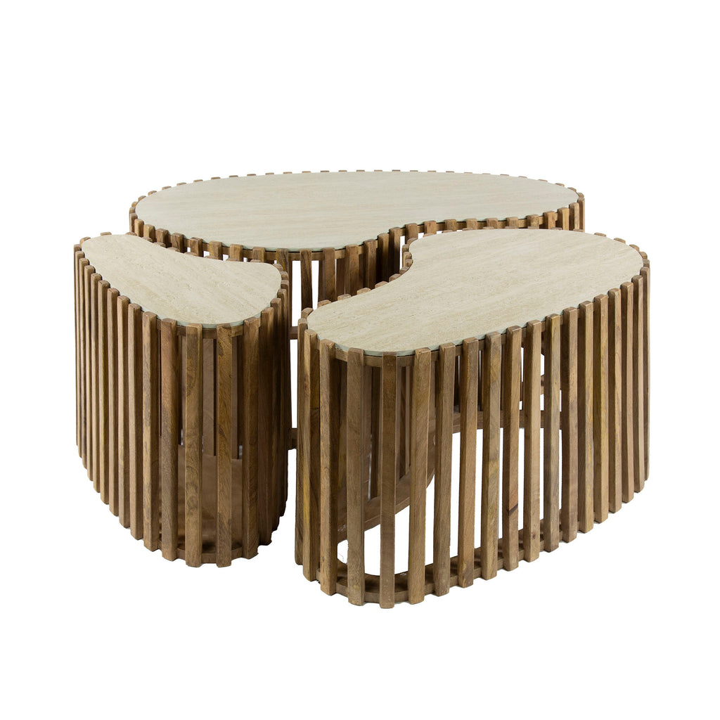 Salontafel Nuovo | Niervorm | Set van 3 | Massief mango zand