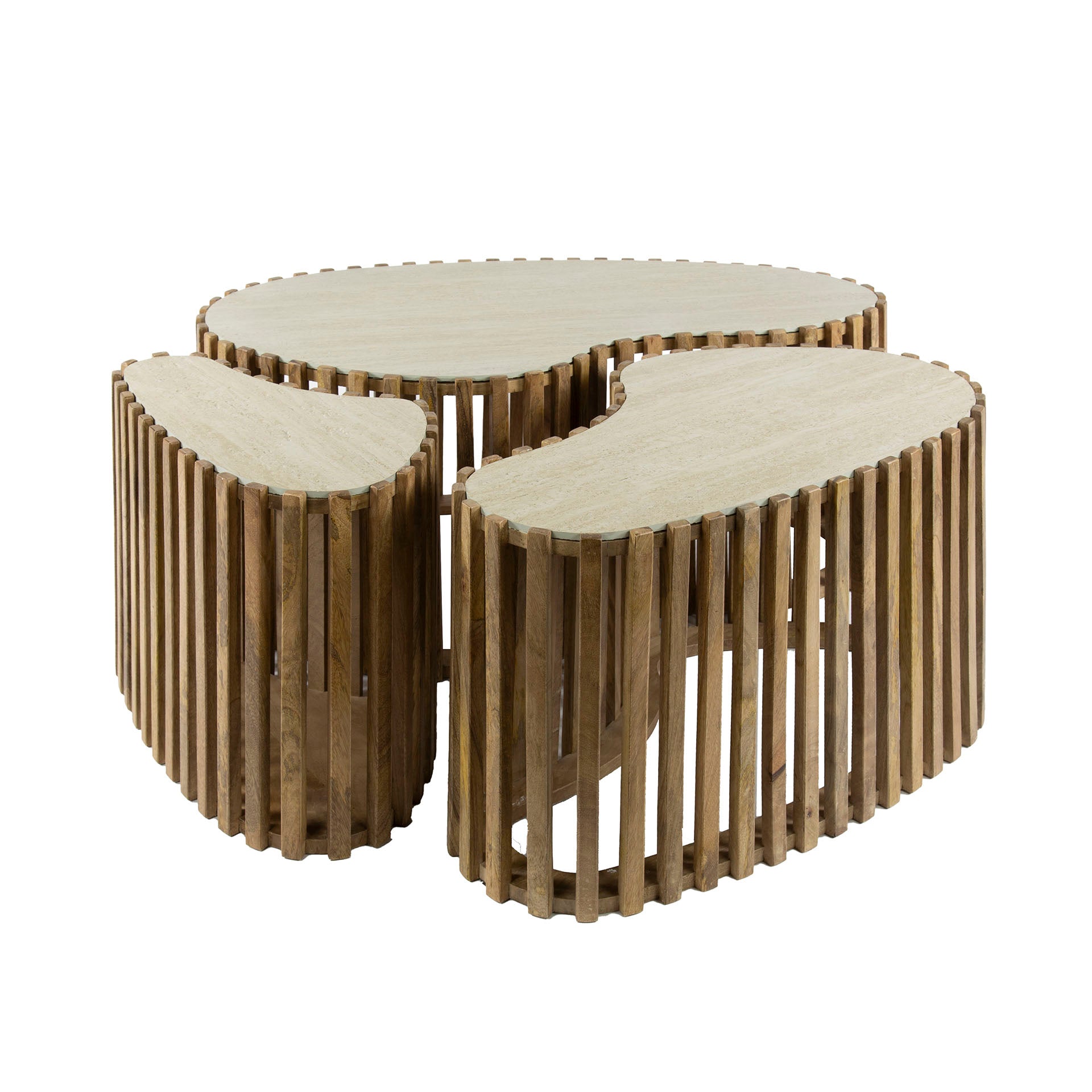 Salontafel Nuovo | Niervorm | Set van 3 | Massief mango zand