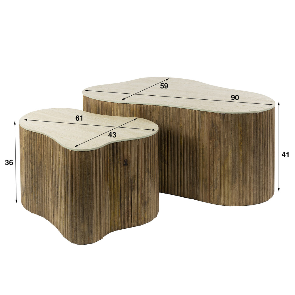 Salontafel Nuovo Shamrock | Set van 2 | Massief mango zand