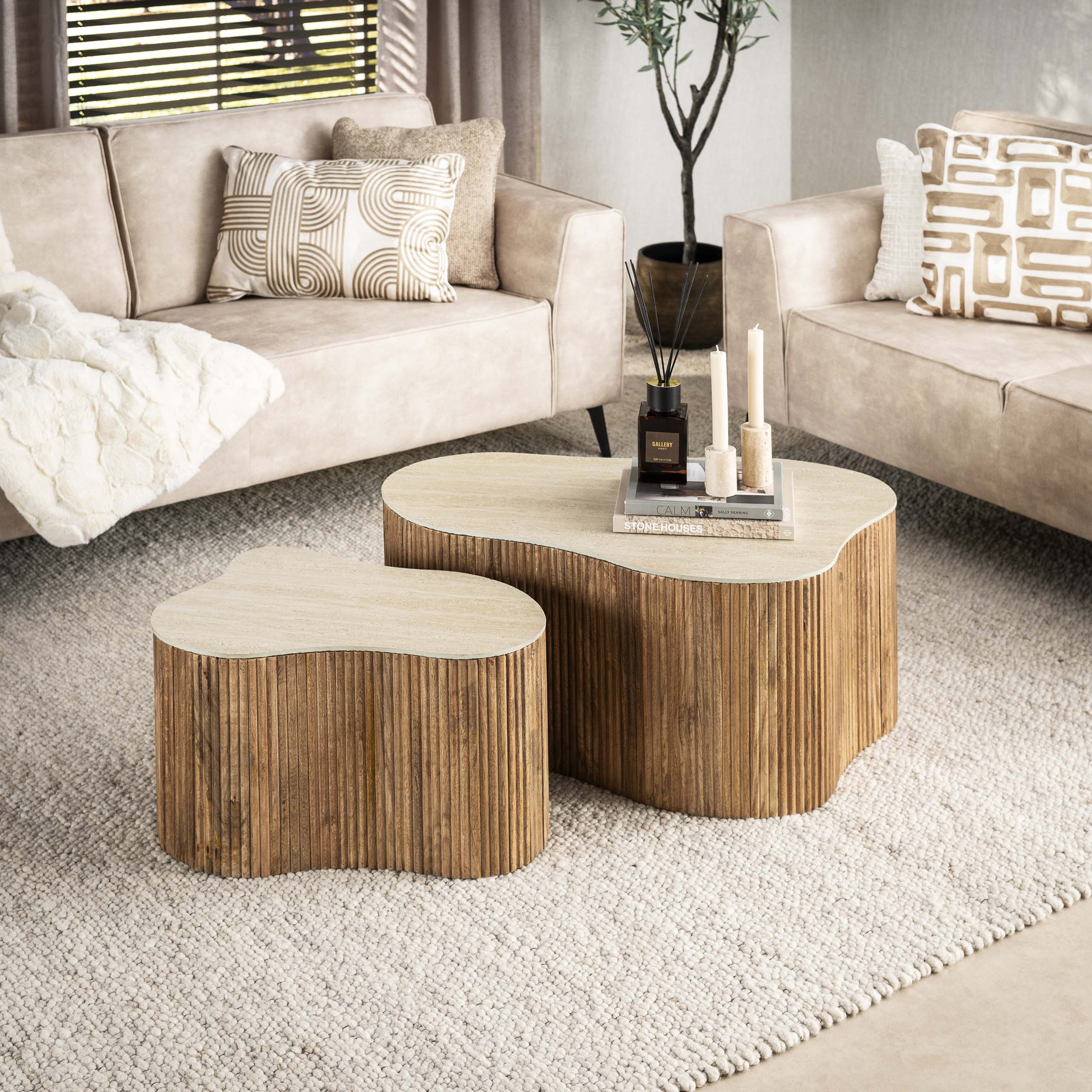 Salontafel Nuovo Shamrock | Set van 2 | Massief mango zand