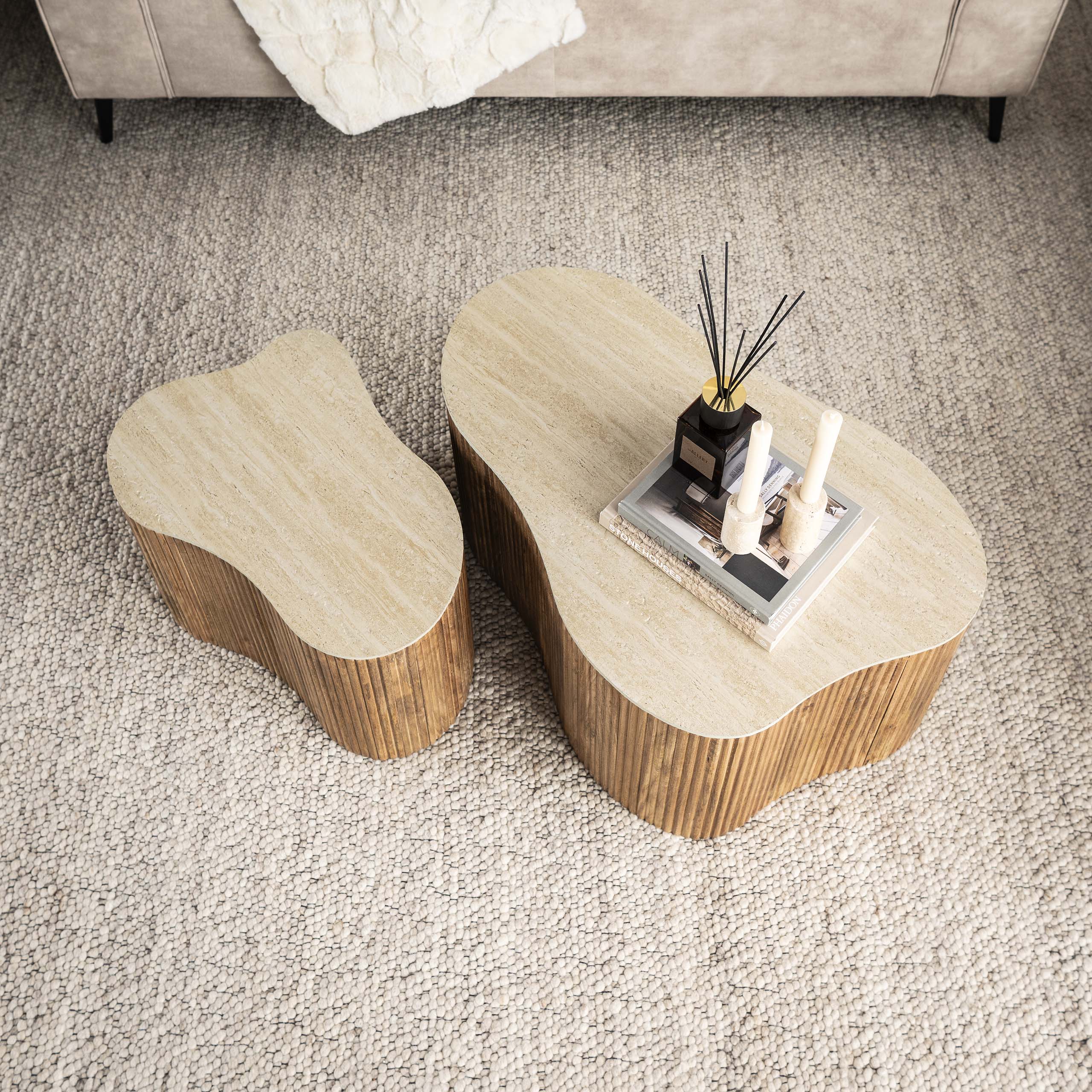 Salontafel Nuovo Shamrock | Set van 2 | Massief mango zand