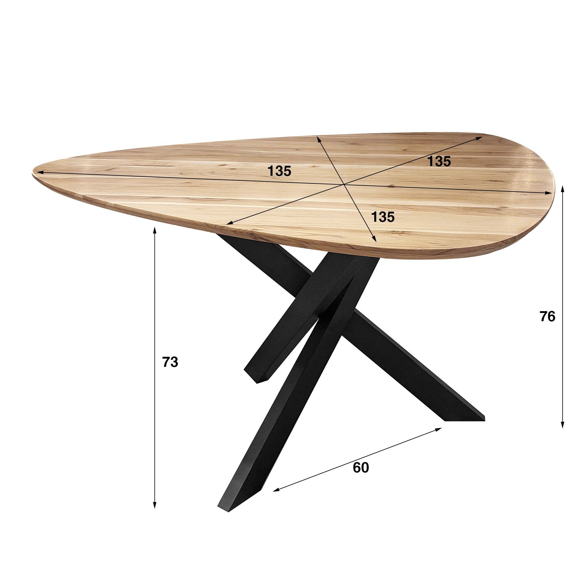 Eettafel Triangle 135x135cm | Massief acacia naturel